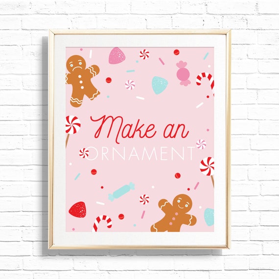 Gingerbread Ornament Sign - Printable Pink Christmas Girl 1st Birthday Party Make An Ornament Sign - Oh Snap Art Print - 0064 Il_570xn