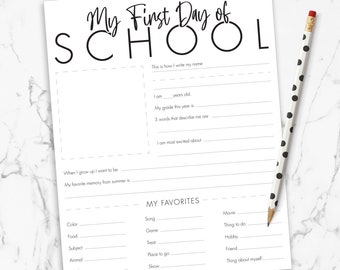 Homeschool Questionnaire - Printable My First Day of School Questions for Kids - Back to school basket - Activity for School - AUG2021