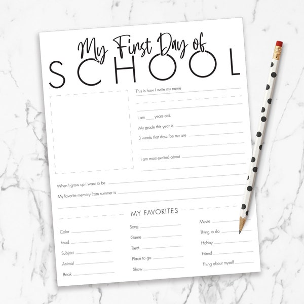 Homeschool Questionnaire - Printable My First Day of School Questions for Kids - Back to school basket - Activity for School - AUG2021