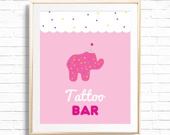 Tattoo Bar Sign - Printable Bright Pink Animal Cookie Activity Table Decor -  Circus Animal Cracker Decorating Party Decor - 0068