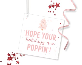 Hope Your Holidays are Poppin'! Tags - Printable Pink Christmas Party Gift Favor Classroom label  - Pop it Toy Popcorn Thank You Tag -0172