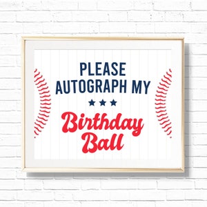 Please Autograph My Birthday Ball Sign - Printable Baseball First Birthday Party Activity Table Decor - Sports Team Print - Home Run - 0053