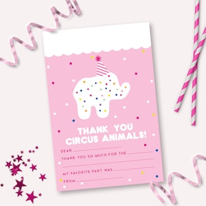 Circus Animal Thank You Card  - Printable Pink Frosted Animal Cookie 1st Birthday Party Note Card - Party Animal Cracker Party Decor - 0068
