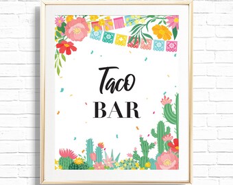 Fiesta Taco Bar Sign - Printable First Fiesta Taco 'Bout A Party 1st Birthday Party Decor - Mexican Cinco De Mayo Art Print - 0072