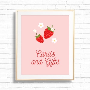 Strawberry Cards & Gifts Sign - Afdrukbare Strawberry Daisy Berry Eerste 1e verjaardagsfeestje cadeau Tafeldecor - Two Sweet Art Print - 0013