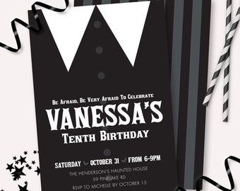 Halloween Birthday Invitation - Printable Wednesday Black Creepy Kooky Birthday Party Invite - Customizable Spooky Witch Theme Decor - 0135