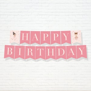 Ballerina Birthday Banner - Printable Dance & Twirl Ballet Happy Birthday Bunting Banner - Pink Roses Tutu Party Decor - 0078