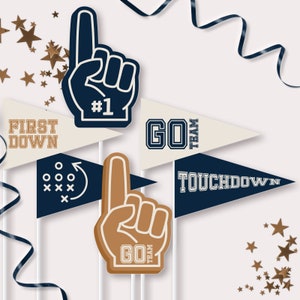 Football Pennant Flags - Printable Go Sports Team Birthday Party Centrepiece Decor - First Year Down Table Prop - Touchdown Party - 0098