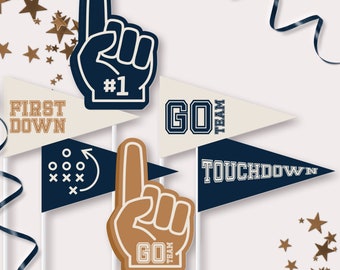 Football Pennant Flags - Printable Go Sports Team Birthday Party Centrepiece Decor - First Year Down Table Prop - Touchdown Party - 0098
