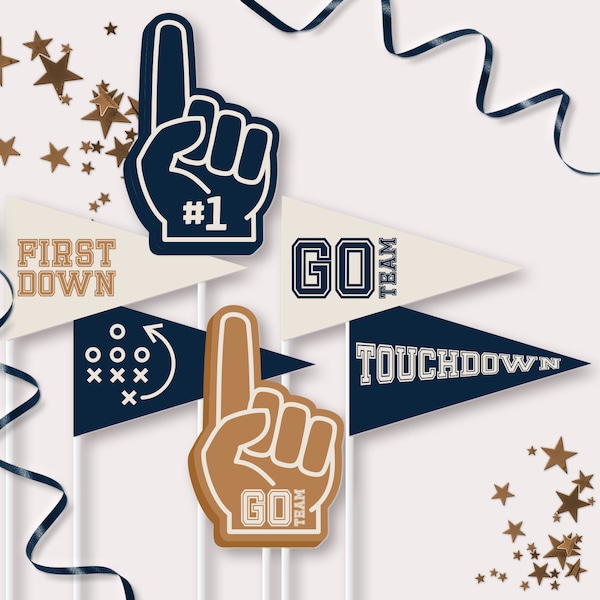 Football Pennant Flags - Printable Go Sports Team Birthday Party Centrepiece Decor - First Year Down Table Prop - Touchdown Party - 0098