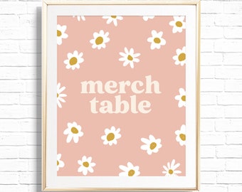 Merch Table Sign - Printable Boho Daisy Kids Craft Activity Birthday Party Decor - Daisies Flower Power 70's Art Print - 0010