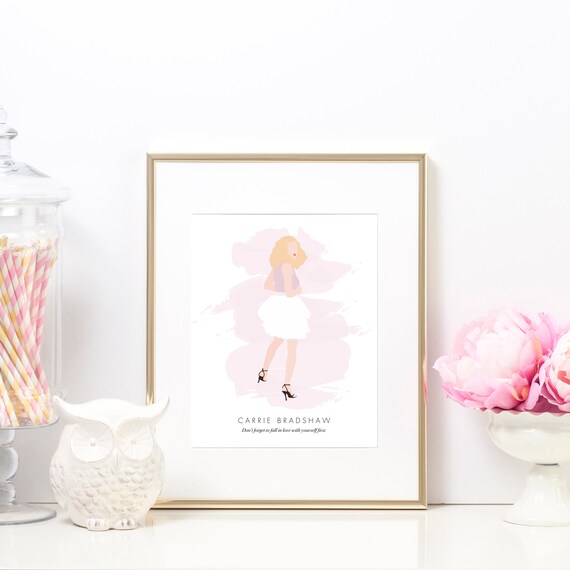 Carrie Bradshaw Sex & The City Fashion Illustration Wall Art Print - Printable Home Decor Movie Poster - Sarah Jessica Parker - Instant Il_570xn