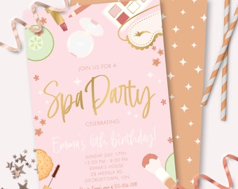 Spa Birthday Party Invitation: Glam Slumber Party Theme (Printable PDF)