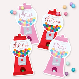 Gumball Machine Valentines - Printable Bubble Gum Machine Birthday Party School Classroom Valentine Cards - Bubble Gum Party Favor - 0011