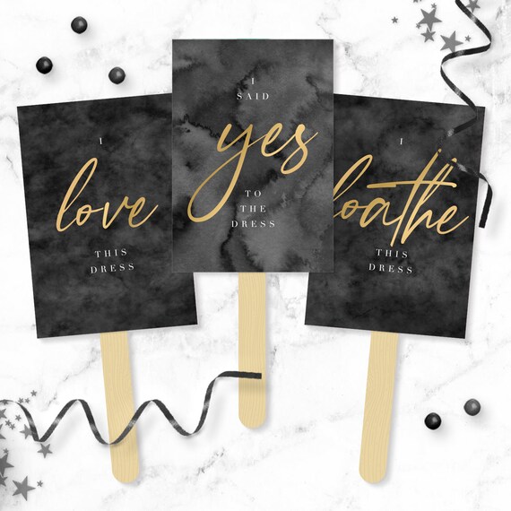 Say YES To The Dress Signs - Gold & Black Ink Printable I said Yes to the Wedding Dress Shopping Paddles - Instant Bridal Game Il_570xn