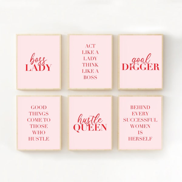 Набор художественных принтов для офиса Girl Boss - Распечатываемые цитаты из розового и красного цветов для домашнего декора Boss Lady - Вдохновляющие знаки Empire Building - Подарок для нее