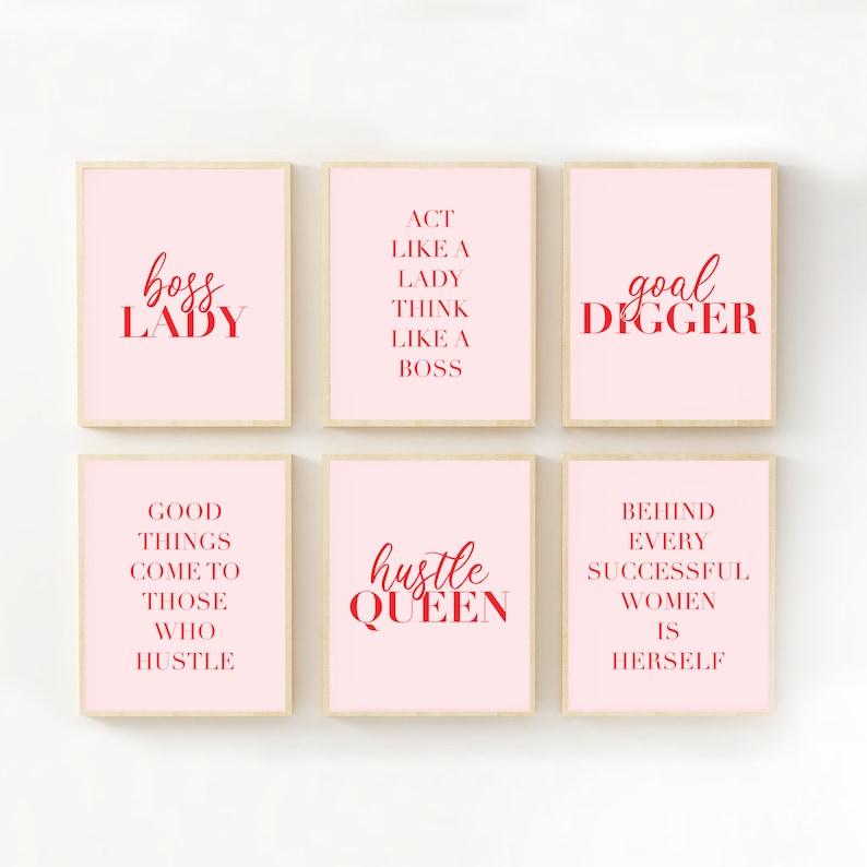 Girl Boss Office Decor Art Print Set Printable Pink & Red Etsy