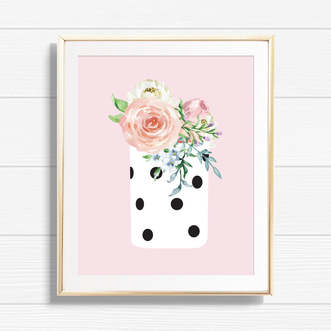 Polka Dot Vase With Florals Art Print Printable Inspired Flower Home