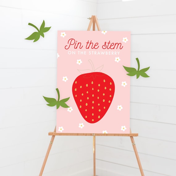 Pin The Tail Game - Printable Strawberry Berry First 1st Birthday Party Game - Custom Berry Sweet Strawberry Party Decor Sign - 0013 Il_570xn