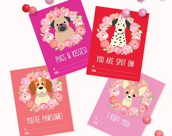 Dog Valentines Day Cards - Printable Puppy Kids Valentines - Pet lover puns DIY Cards - Instant Download - Cookie Card - 0034