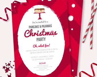 Pancakes & Pajamas Christmas Party Invitation - Printable Birthday Invite - Customizable Holiday Birthday Party - Instant Download - 0091