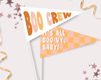 Halloween Pennant Flags - Printable Groovy Retro Halloween Flag Photo Prop -  It's all Groovy Boo Crew Basket Birthday Party Decor - 0129