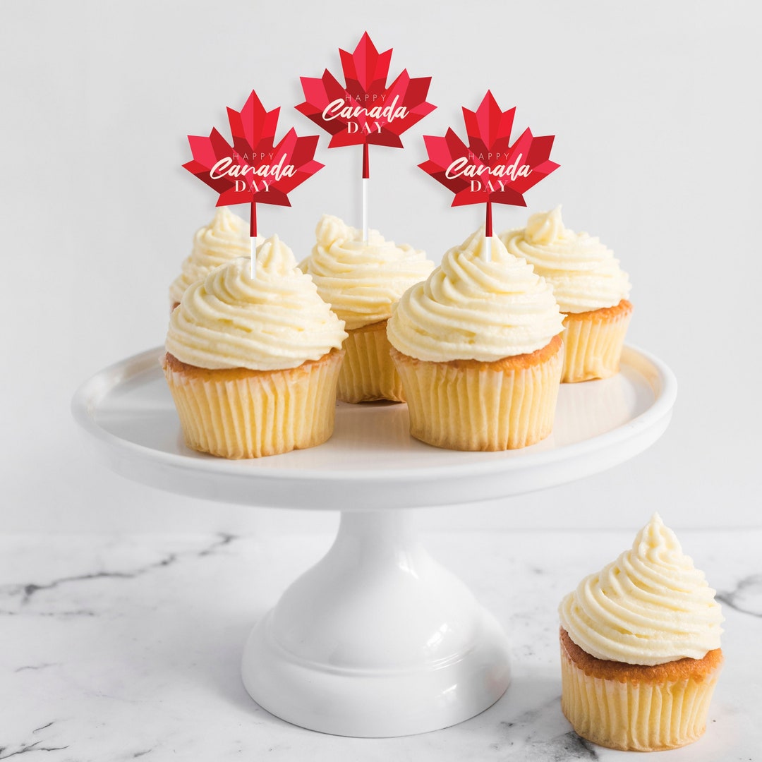 Canada Cupcake Toppers Printable Happy Birthday Canada Day Etsy