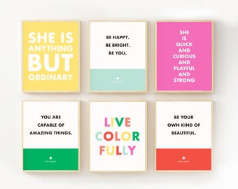 Fashion Art Print Set - Printable Bright & Colorful Wall Hangings Quotes - Live Colorfully Bright Rainbow printable art