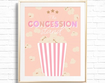 Concession Stand Sign - Printable Movie Night Popcorn Birthday Party Decor - Personalized Girls Night In Sleepover Popcorn Art Print - 0052