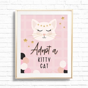 Adopt A Kitty Cat Zeichen - Printable Haustier Adoption 1.Geburtstag Party Dekoration - Are You Kitten Me Right Miau Erster Geburtstag Kunstdruck -0061