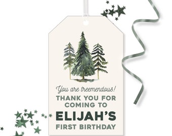 Woodland Favor Tag - Baum Wald 1. Geburtstag Party Favor Danke Geschenk Etiketten - Personalisierte One Happy Camper Boy Dekor - 0140