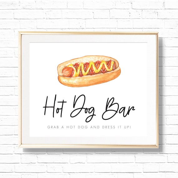 Hot Dog Bar Sign - Printable Watercolor BBQ Baby 1st Birthday Party ...
