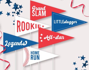 Baseball Birthday Pennant Flags - Printable Classic Baseball Party Centerpeice Decoration - Home Run Table Photo Prop - Sports Party - 0053