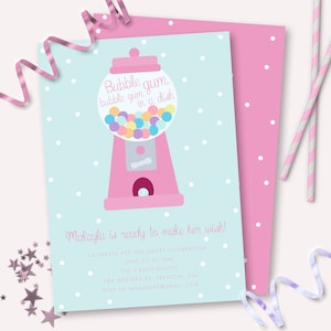 Gum Ball Machine Themed Birthday Party Invitation - Printable Bubble Gum Invite - Customizable Chewing Gum Candy Shop Instant Download 0011