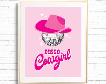 Disco Cowgirl Sign - Printable Let's Go Girls 1st Birthday Party Decor - Nashville Pink Space Rodeo Cowboy Hat - 0088