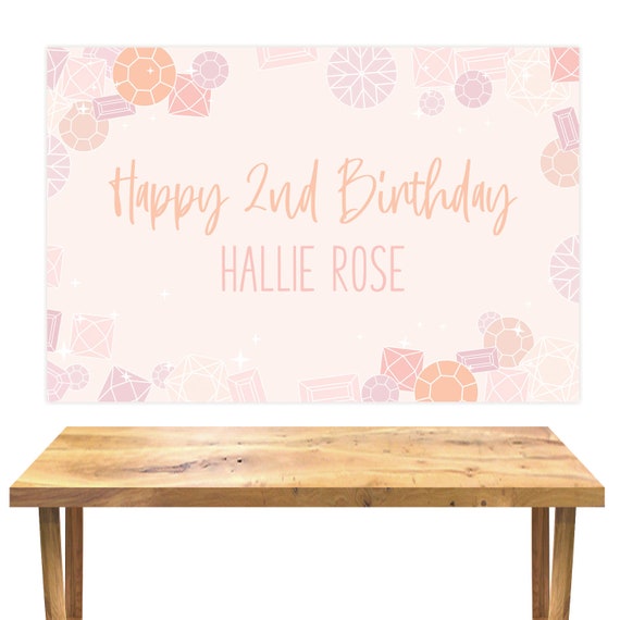 Gem Birthday Backdrop - Printable Pink Gemstone & Jewel Party Poster - Personalized Diamond Background - Instant Download - 0008 Il_570xn
