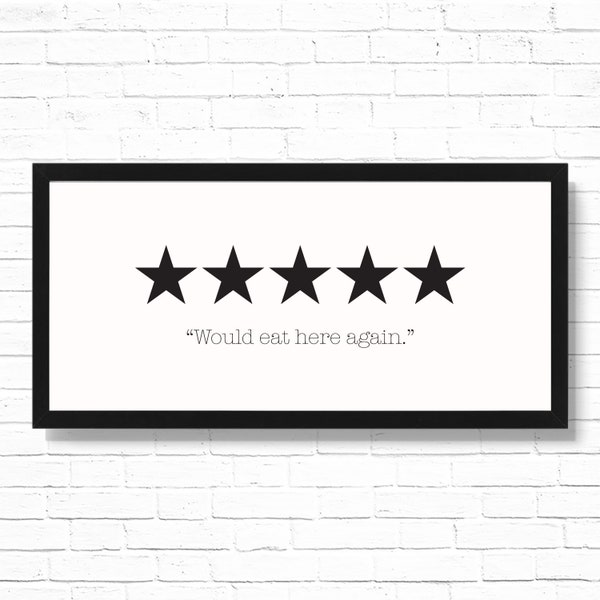 5 Stars Would Eat Here Again Kitchen Decor Art Print - Printable 19.75x9 Farmhouse Style Funny Review Sign - Fitted for Ikea Ribba Frame