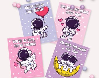 Valentijnskaarten astronaut - afdrukbaar label 'Out of this World' voor kinderen in de klas - Valentine Space - koekjeskaart - 0210
