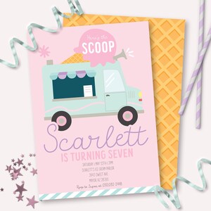 Ice Cream Invitation - Printable Ice Cream Truck Sprinkles First Party Invite - Customizable Here's The Scoop Two Sweet Girls Decor - 0021