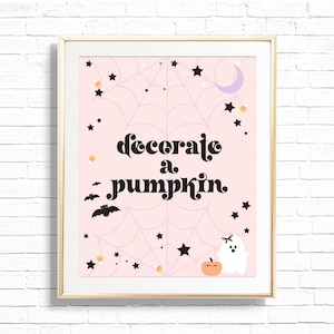 Decore uma placa de abóbora - Placa de atividade infantil para festa de aniversário de menino de Halloween rosa para impressão - Pôster de aniversário de fantasma fofo assustador - 0049