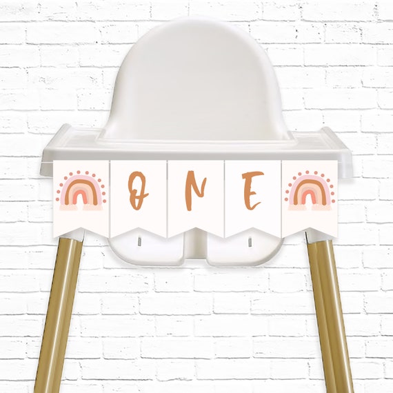 Boho Rainbow Party 1st Birthday Highchair Banner - Printable Earthy Rainbow ONE Bunting Banner - Party Decor - Instant Download - BRP1 Il_570xn