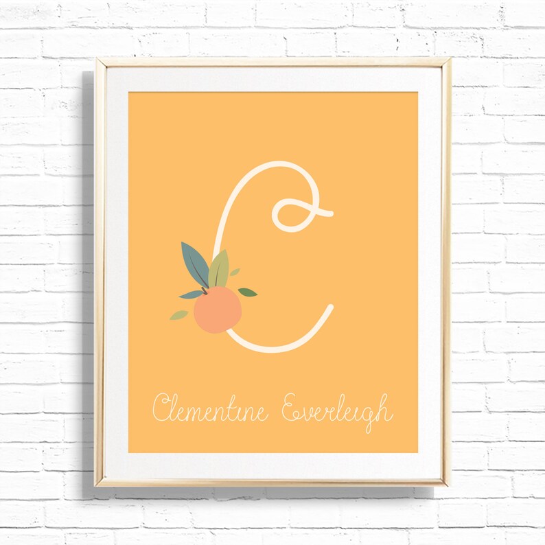 Orange Clementine Name & Initial Nursery Art Print Printable Etsy