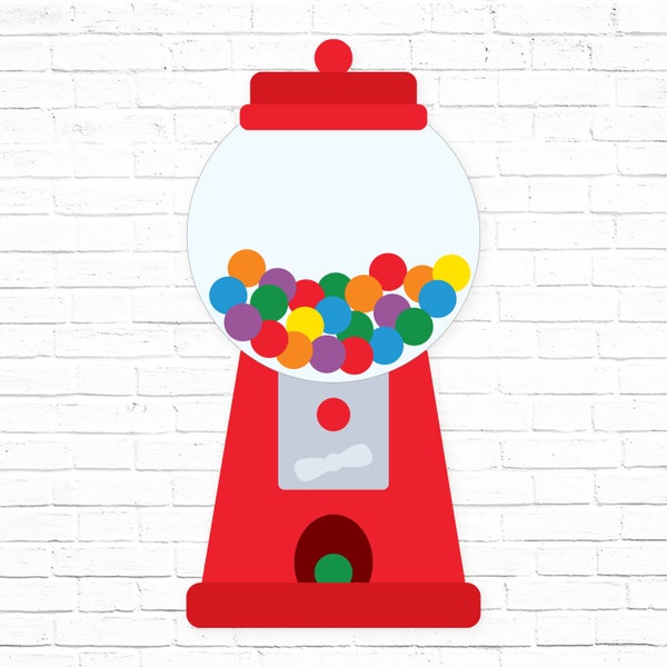Gumball Machine Centrepiece - Printable Classic Red Bubble Gum Machine cut out - Candy Land Birthday Party Decor - Bubble Gum sign - 0011