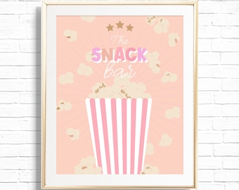 Snack Bar Sign - Printable Movie Night Popcorn Birthday Party Decor - Personalized Girls Night In Sleepover Popcorn Art Print - 0052