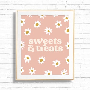 Daisy Sweets & Treats Sign - Printable Boho Daisies Birthday Party Treat Table Decor - Personalized Flower Power 70&#39;s Art Print - 0010