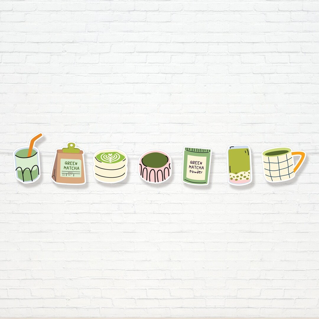 Matcha Banner - Printable Green Matcha Cup Garland - Coffee Shop Party ...