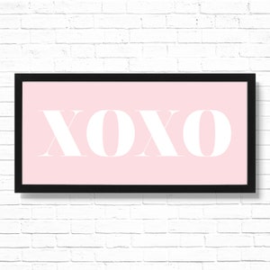 Pink XOXO Valentine&#39;s Day Home Decor Art Print - Printable 19.75x9 Pink Love Farmhouse Style Wall Sign - Fitted for Ikea Ribba Frame