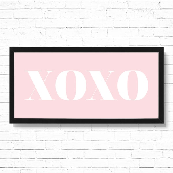 Pink XOXO Valentine's Day Home Decor Art Print - Printable 19.75x9 Pink Love Farmhouse Style Wall Sign - Fitted for Ikea Ribba Frame