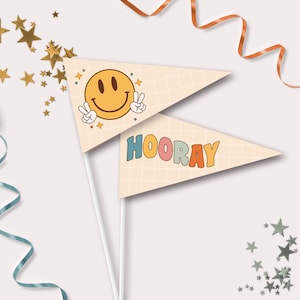Printable First Day of School Pennant Flags - School Paper Flags, Back to School - First Day of School, Printable Flags - 0124