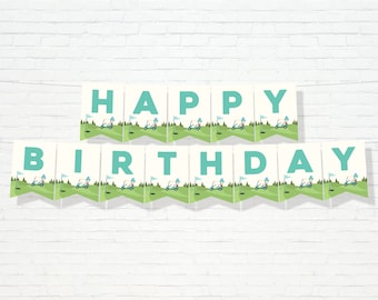 Golf Birthday Banner - Printable Hole In One Happy Birthday 1st Bunting Banner - Golfing Mini Putt Party Decor - 0080